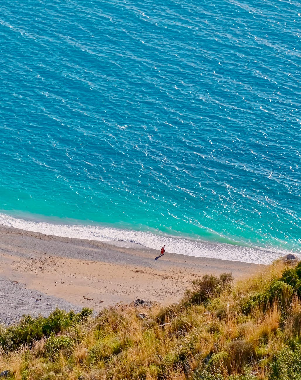 person walking on beach shore
